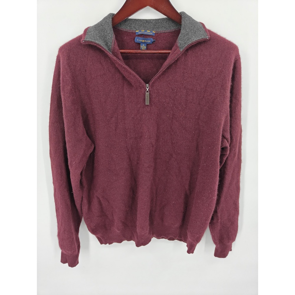 Club Room Mens Estate Cashmere Quarter Zip Sweater Burgundy Medium 2-Ply Knit